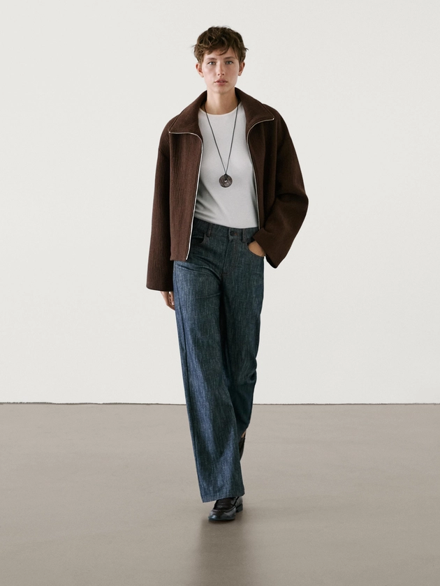 Wool blend jacket with seam detail · Chocolate · Coats And Jackets | Massimo Dutti