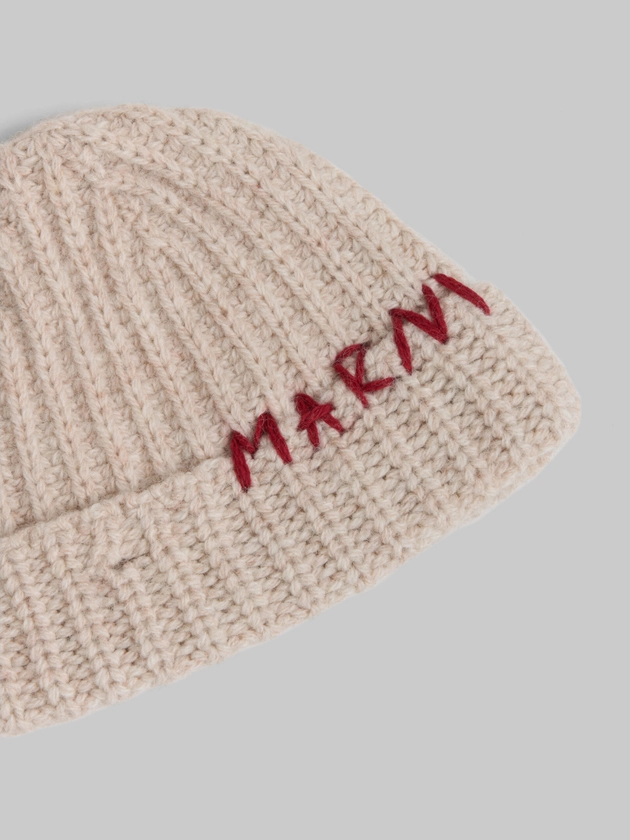 Cream Shetland wool beanie with Marni mending