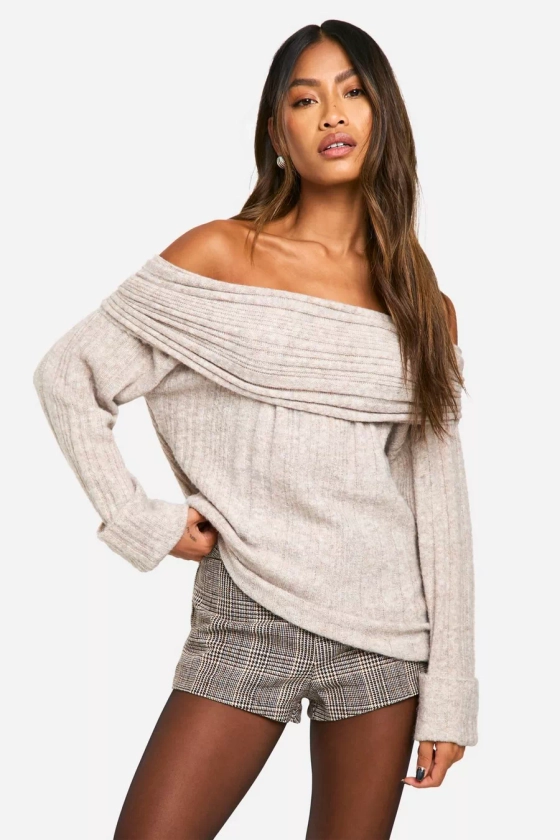 Rib Neckline Bardot Longline Jumper