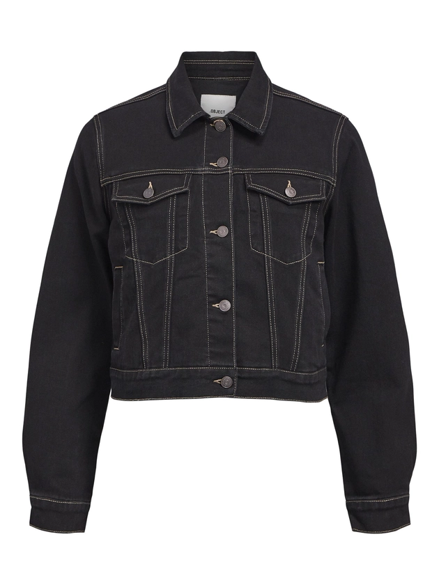 CROPPED DENIM JACKET | Black | .OBJECT CI Germany