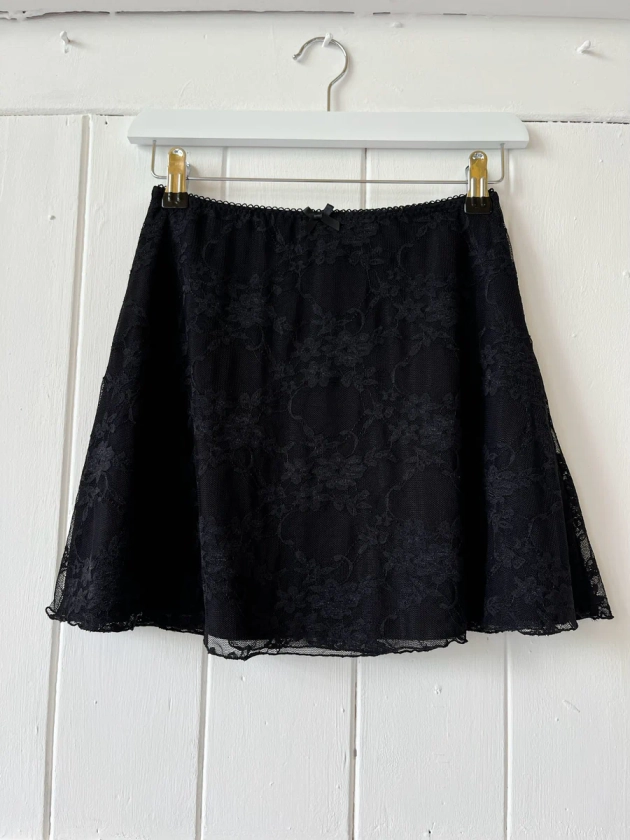 Black Lace A-line Mini Skirt - 6
