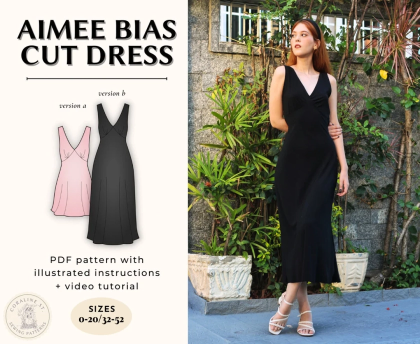 Bias Cut Dress V-neck Gathered Bust Dress Digital PDF Sewing Pattern Easy Beginner Friendly US Size 00-20 Aimee Dress - Etsy UK