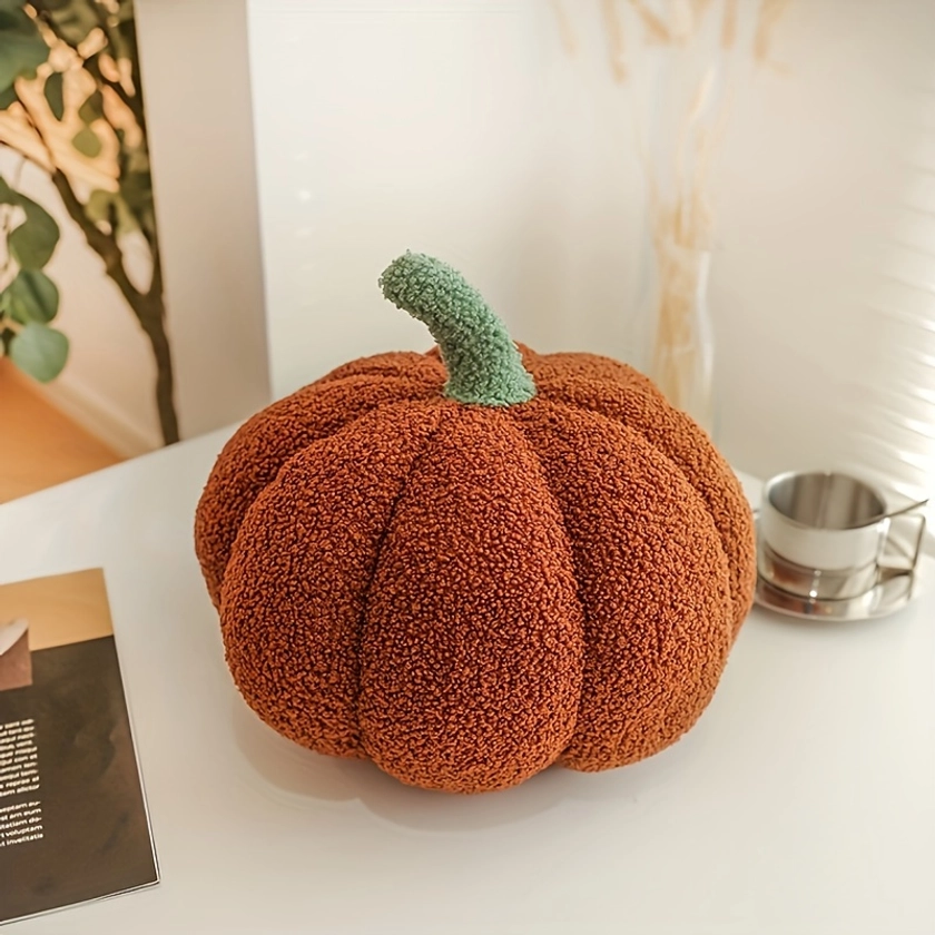 Coussin Jeté Citrouille en Peluche Confortable - Parfait pour Halloween, Thanksgiving &amp; Décoration de Noël | Coussin Rembourré en Polyester Doux pour la Maison &amp; la Voiture