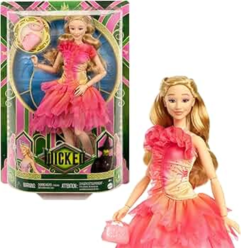 Mattel Wicked Poupée Glinda aux cheveux blonds, avec accessoires et tenue de bal amovible, HXT63