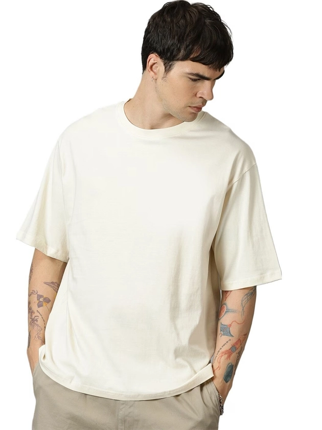 THE HOLLANDER Oversized Fit Drop-Shoulder Pure Cotton Oversized T-shirt