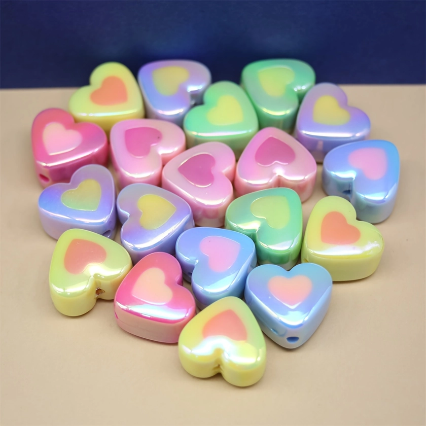 10pcs Acrylic UV Plated Colorful Iridescent Rainbow Love Heart Spacer Beads For DIY Bracelet Necklace Jewelry Making Craft Supplies