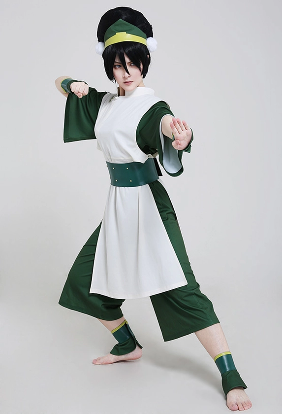 Avatar The Last Airbender Toph Beifong Adult Green Kungfu Suit Cosplay Costume with Hairband