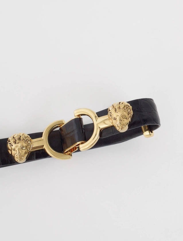 Ceinture en cuir embossé et mors lion