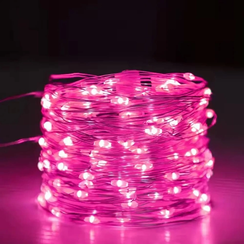 1 String Of Led Fairy Lights, Pink Color, Battery-Powered Copper Wire String Lights, Suitable For Gift, Bedroom, Christmas, Party, Wedding, Centerpiece, Halloween, Bouquet, Yard Decoration, 3m/5m (Batteries Not Included)