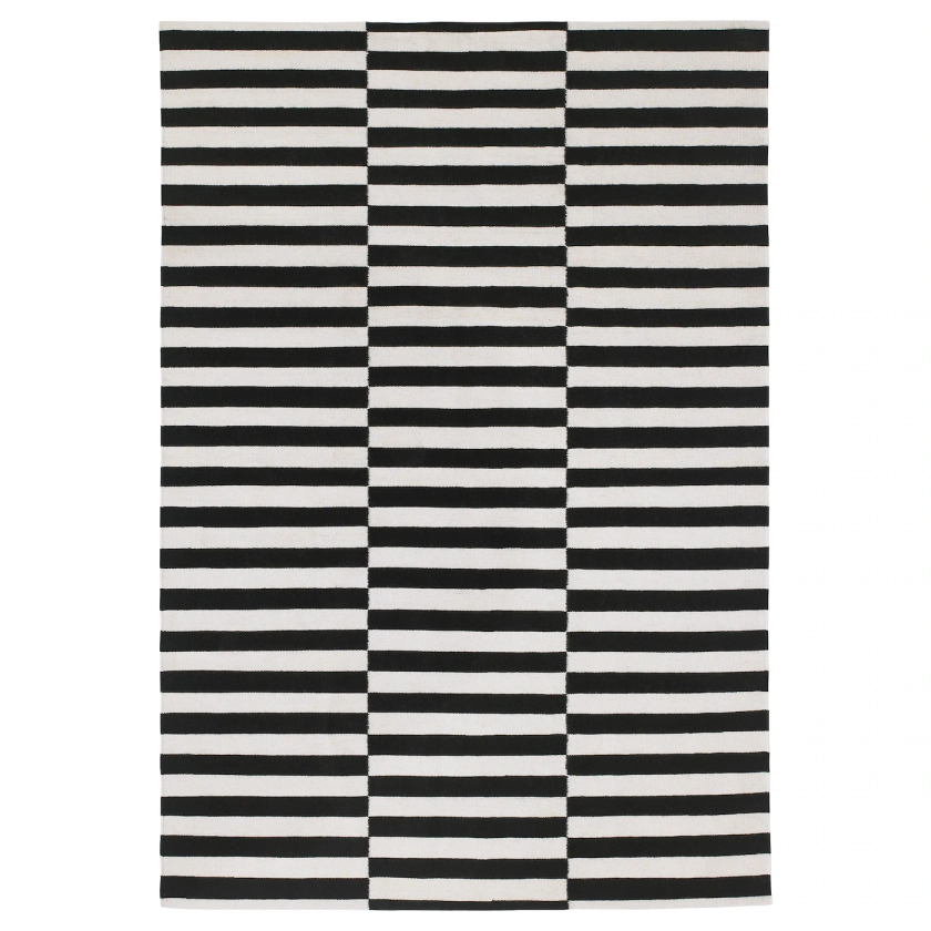 STOCKHOLM tapis tissé à plat, fait main/rayé noir/blanc cassé, 170x240 cm - IKEA