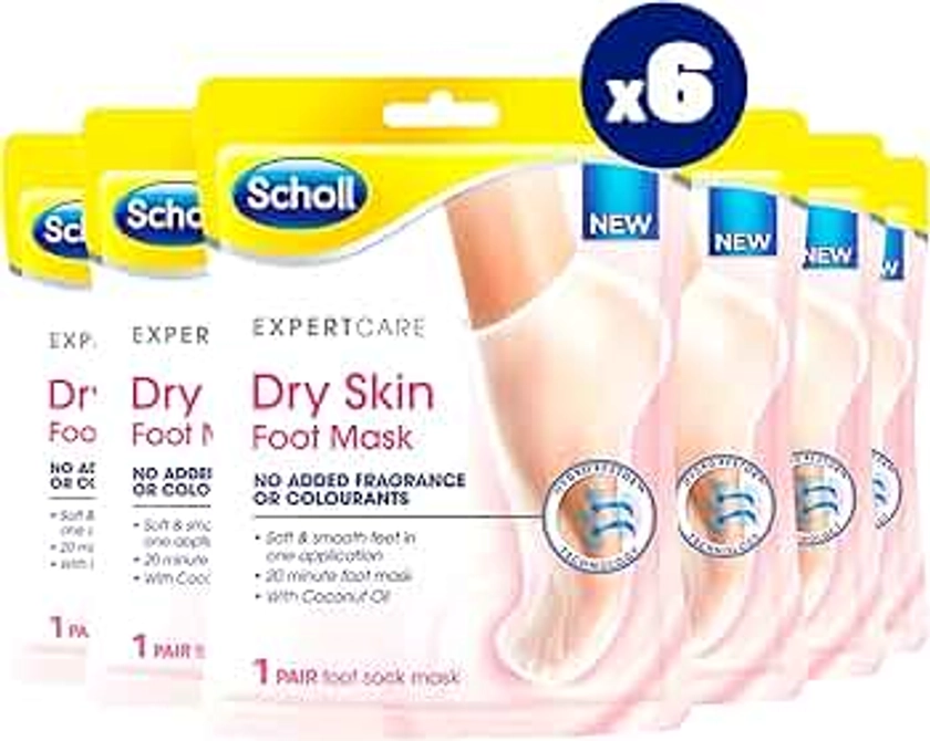 Scholl ExpertCare Dry Skin Foot Mask - Nourishing Foot Mask with Coconut Oil, Urea, and Shea Butter - 24-Hour Moisture for Dry Foot Skin - 6 Pairs of Foot Mask Socks, One Size