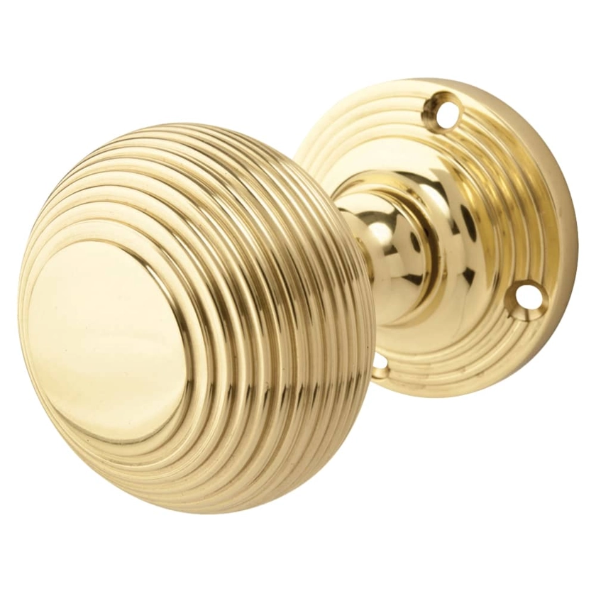 Touchpoint Reeded Beehive Mortice Door Knob - 60mm Rose Diameter - Polished Brass