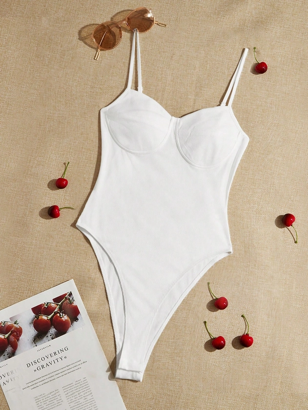 SHEIN EZwear Summer Outfits Solid Bustier Cami Bodysuit