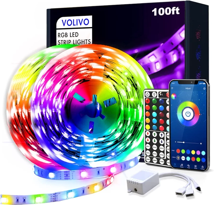 VOLIVO 100ft Color Changing LED Light Strips Kit with 44 Keys Remote, Decor Lights for Bedroom, Home