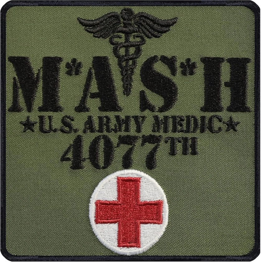 Écusson Thermocollant "MASH US Army Medic 4077" | Insigne médical de l'armée américaine | Patch de moralité de l'armée brodé | à coudre pour veste, gilet, uniforme | 90x90mm