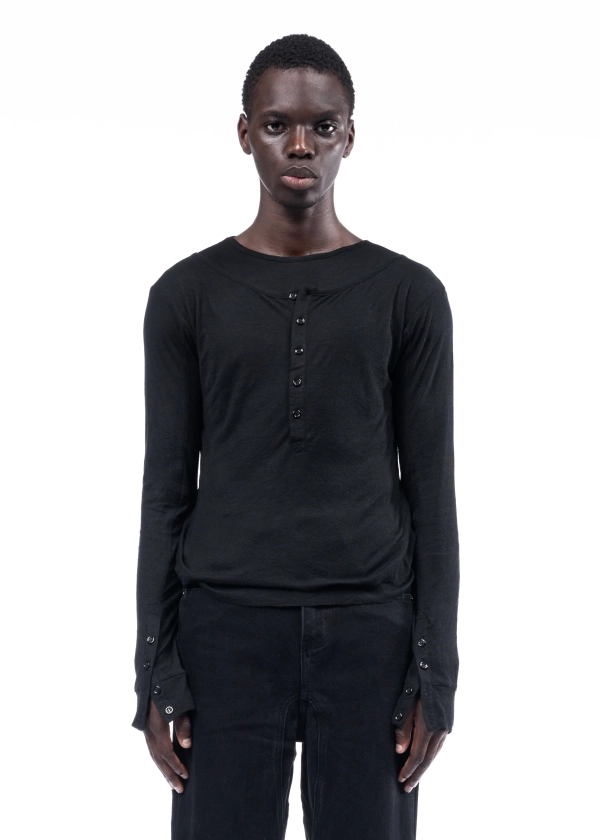 DOUBLE LAYERED BUTTON ORGANIC COTTON SHIRT BLACK