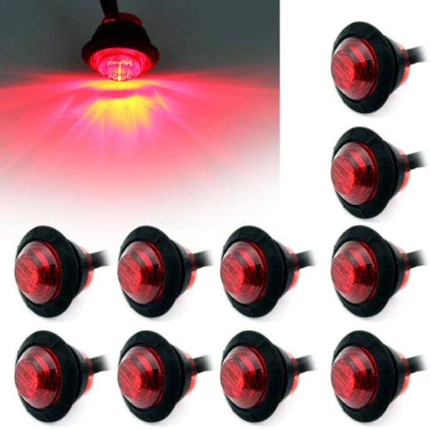 Ricoy 3/4" Round Red LED Front Rear Side Marker Indicators Light Waterproof Bullet Clearance Marker Light 12V for Car Truck (Pakc of 10)