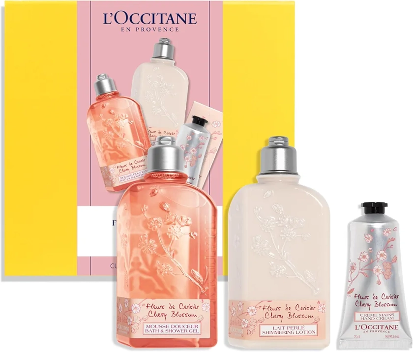 L'Occitane - Coffret Fleurs de Cerisier - Mousse Douceur Gel Douche, Lait Perlé Corps et Crème Mains - Fabriqué en France