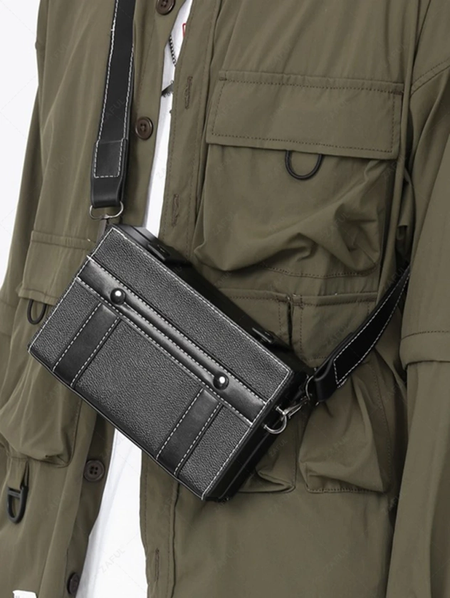 Men's Contrast Stitching Adjustable Shoulder Strap Retro Boxy Crossbody Messenger Bag