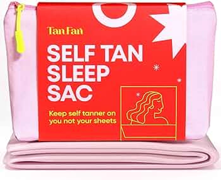 Tan Fan Self Tan Sleep Sac - Keep Sheets Clean from Self Tanner Stains - 100% Cooling Silky Poly Sleeping Sack - Won’t Rub or Absorb Tanning Lotion - Lightweight Breathable Large w Foot Opening (Pink)