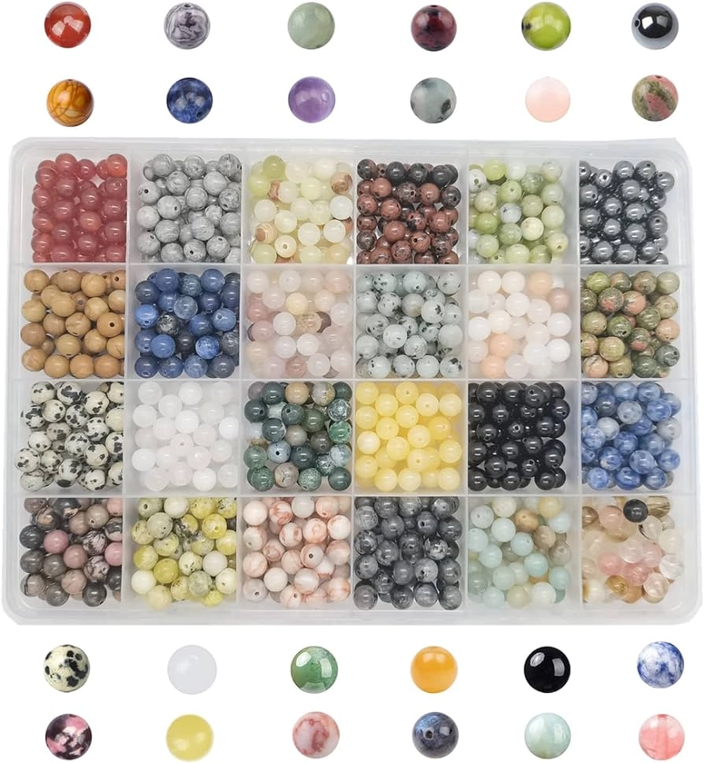 Amazon.com: GangGangHao 960pcs Natural Stone Beads Crystals Round Genuine Real Stone Beading Loose DIY Gemstone for Bracelet Jewelry Making(6mm,24 Color) : Arts, Crafts & Sewing