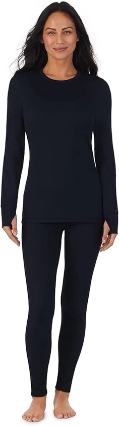 Cuddl Duds Womens Fleece Lined Thermal Long Sleeve Shirt and Leggings - Top and Bottom Base Layer Lounge Sets for Women