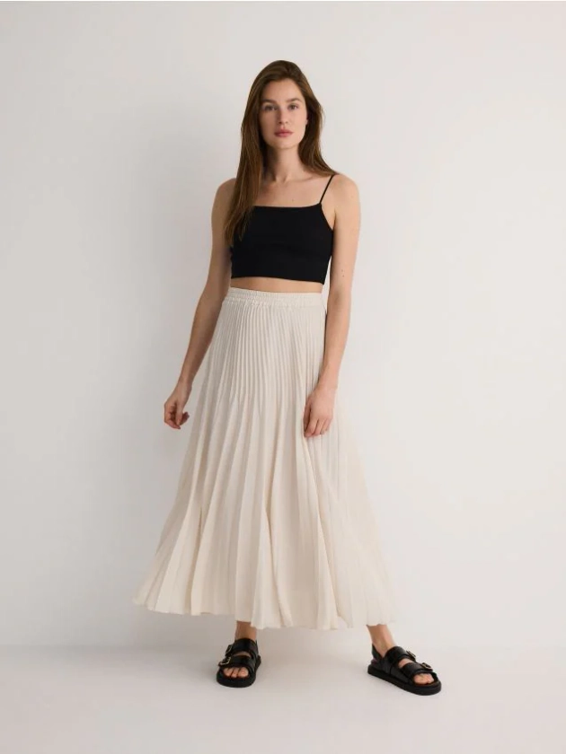 Pleated maxi skirt Color beige - RESERVED - ZR924-08X
