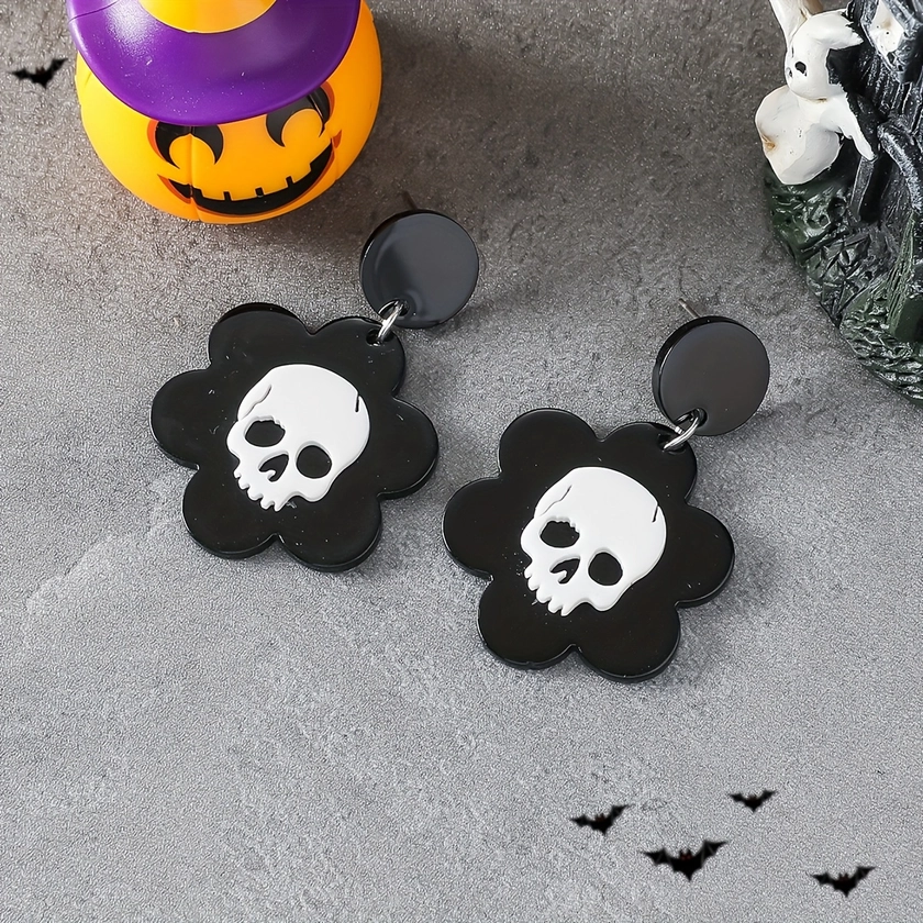 Spooky Chic Halloween Earrings Bat Skull Acrylic - Temu