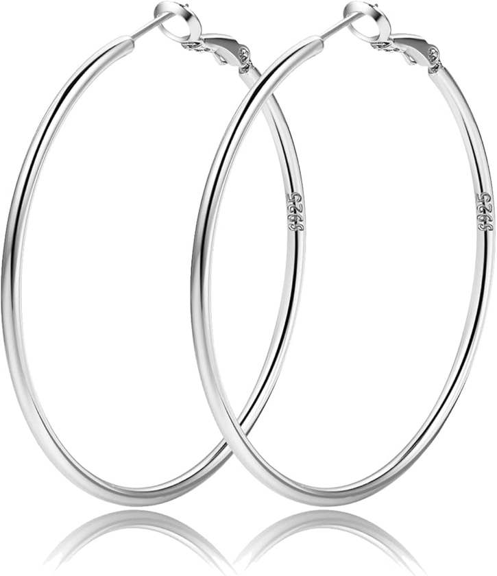 2mm Sterling Silver Big Hoop Earrings For Women Sterling Silver Hoop Earrings Large Silver Hoop Earrings For Womens Hypoallergenic Circle Endless Thin Hoop Oversize Silver Hoop Earrings For Women