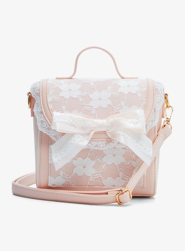 Pink Lace Bow Crossbody Bag