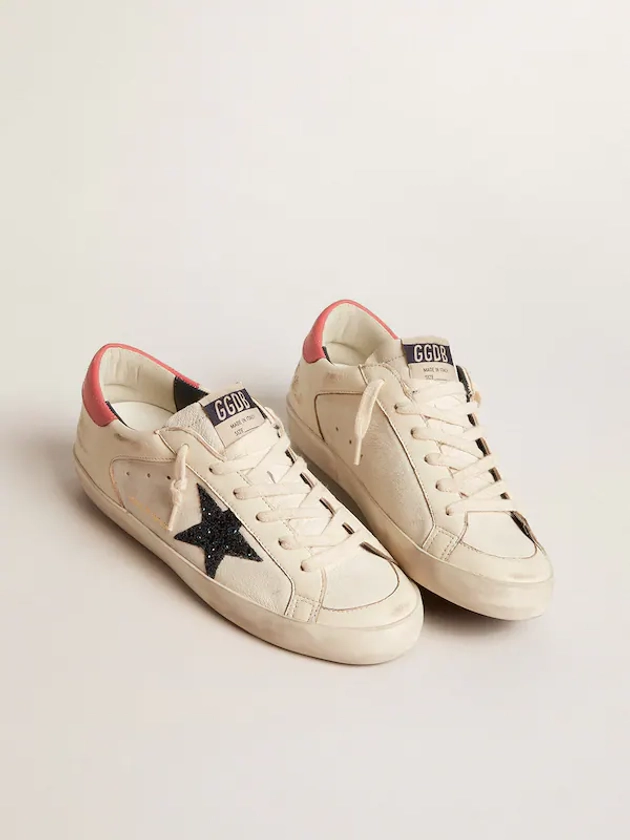 Super-Star LTD in nappa with blue glitter star and red heel tab Golden Goose