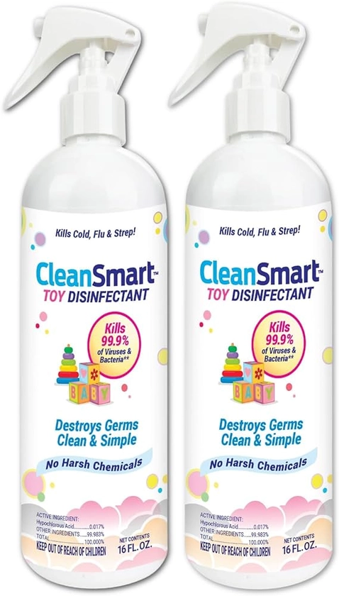 CleanSmart Toy Disinfectant Spray Kills 99.9% of Viruses and Bacteria, Rinse Free, 16 oz Bottle, (Pack of 2)