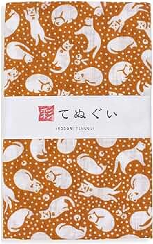 irodori Japanese Traditional Towel Tenugui Bell and Cat 12.99 x 34.64 in with Iroha (English Manual)