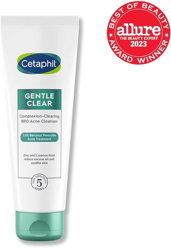 Cetaphil Gentle Clear Complexion-Clearing BPO Acne Cleanser with 2.6% Benzoyl Peroxide, Creamy and Soothing for Sensitive Skin, Suitable for All Skin Types, 4.2oz (Packaging May Vary)