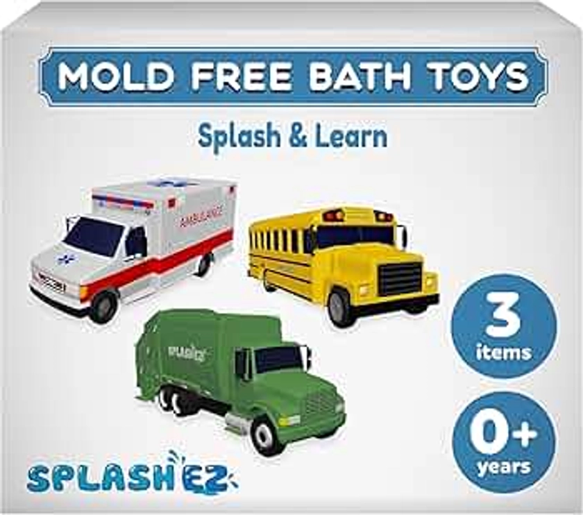 SplashEZ Mold Free Bath Toys for Babies & Toddlers, Car No Hole Bath Toys, Non Squirting Bath Toys No Mold for Tub, Beach, Pool, BPA-Free, Safe, Fun Infant Baby Bath Toys No Holes 0 1 3 6 12 18 Months