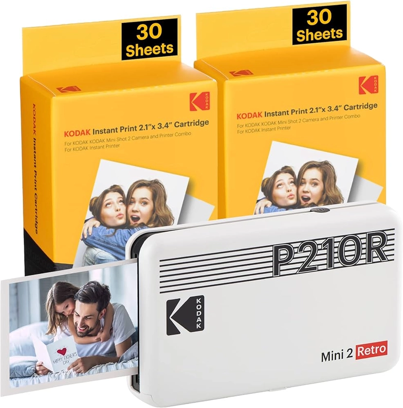 KODAK Mini 2 Retro 4PASS Mobile Photo Printer 5.3 x 8.6 cm Pack of 68 Sheets White