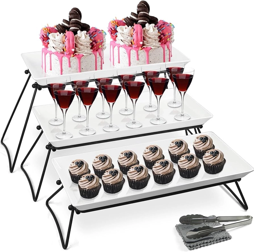 Extra Large 3 Tier Serving Tray Set, 24x22x9.7 inch Cupcake Fruit Cookie Dessert Table Display Stands Melamine Tiered Serving Platters Food Trays for Party Buffet Entertaining, White