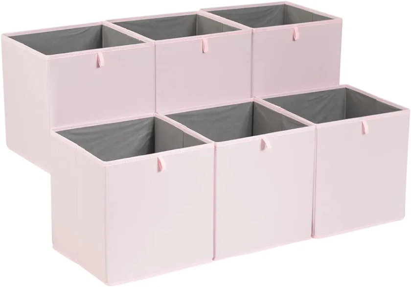 Amazon Basics Collapsible Fabric Storage Cube Organizer Bins - Pack of 6, Peony Pink, 10.5x10.5x11"