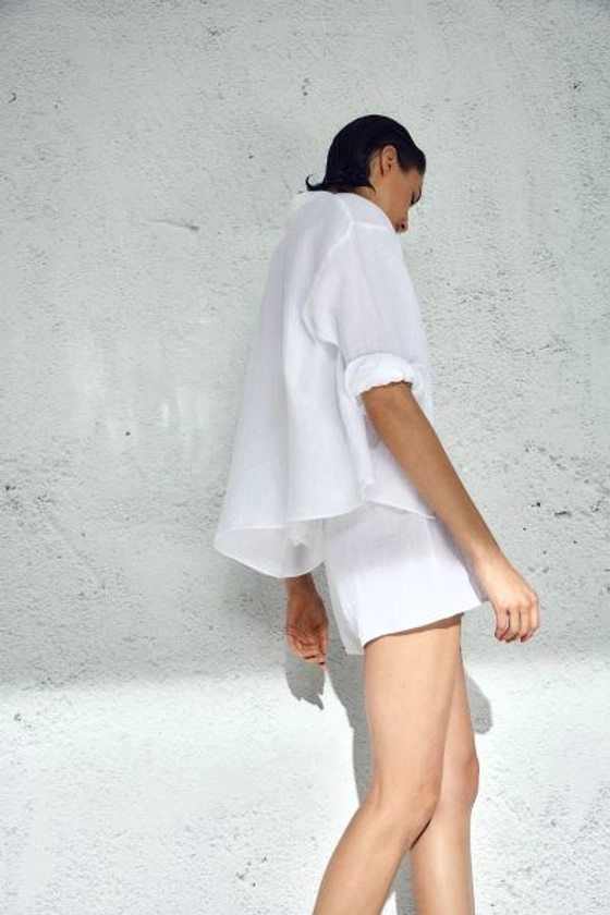 Pyjama shirt and shorts - Long sleeve - Regular length - White/Hearts - Ladies | H&M GB