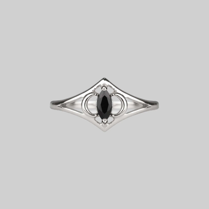 CELESTIAL. Two Moons Black Spinel Silver Ring
