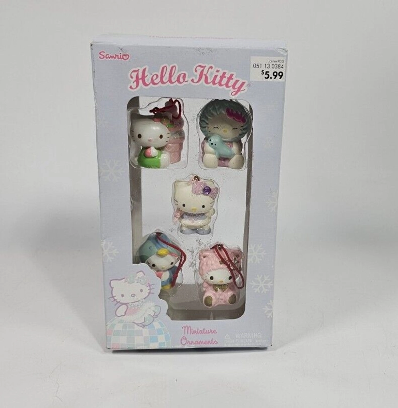 2005 Sanrio Hello Kitty 5 Pack Miniature Ornaments New