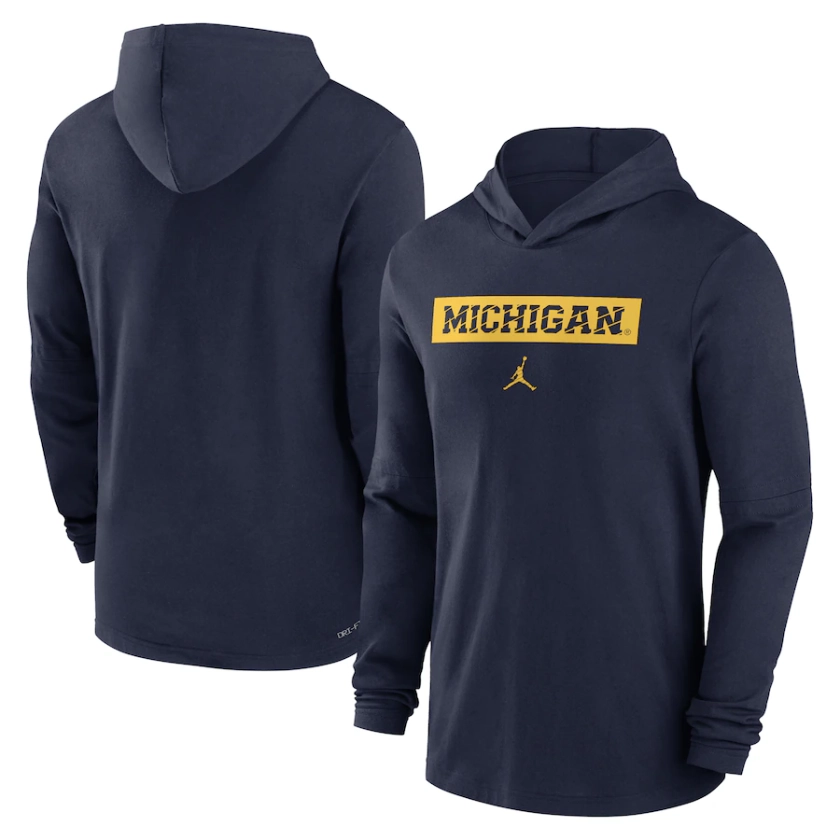 Michigan Wolverines Jordan Brand Sideline Hoodie Performance Long Sleeve T-Shirt - Navy