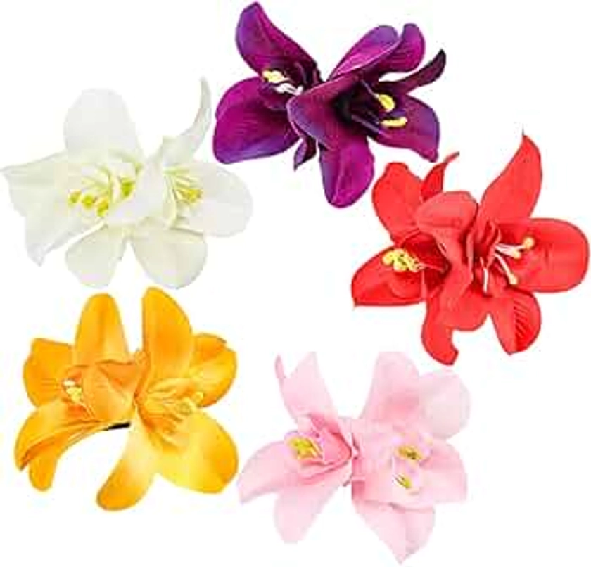 FERCAISH Flower Hairpin, Artificial Tropical Flower Hair Clip for Seaside Holiday, Bridal Hair Accessories, 5 Colors Hawaiian Flower Orchid Hairpin for Women and Girls