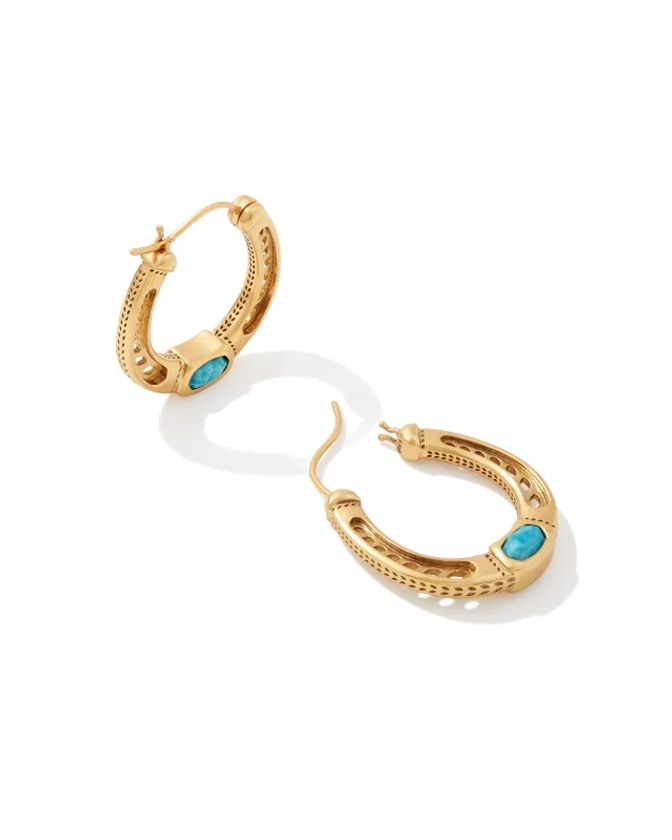 Noble Vintage Gold Horseshoe Hoop Earrings in Variegated Dark Teal Magnesite | Kendra Scott