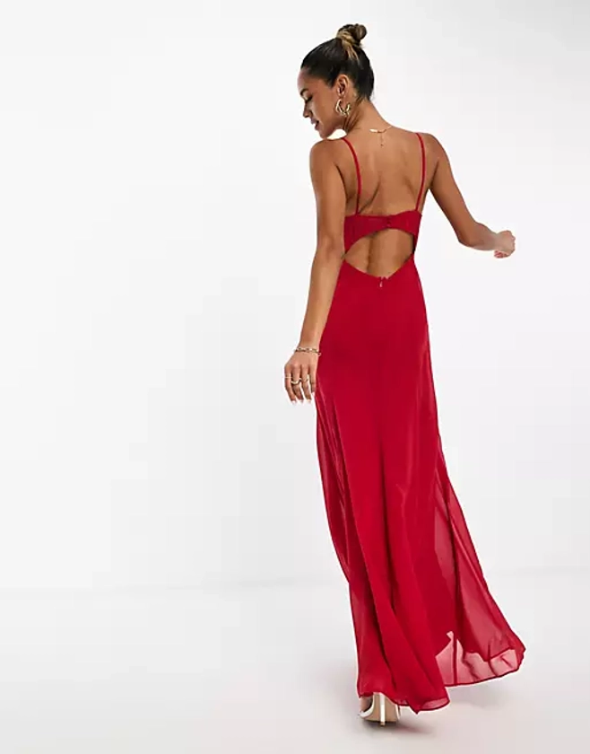 ASOS DESIGN - Vestito lungo rosso stile corsetto con bustino arricciato e pannelli in chiffon | ASOS