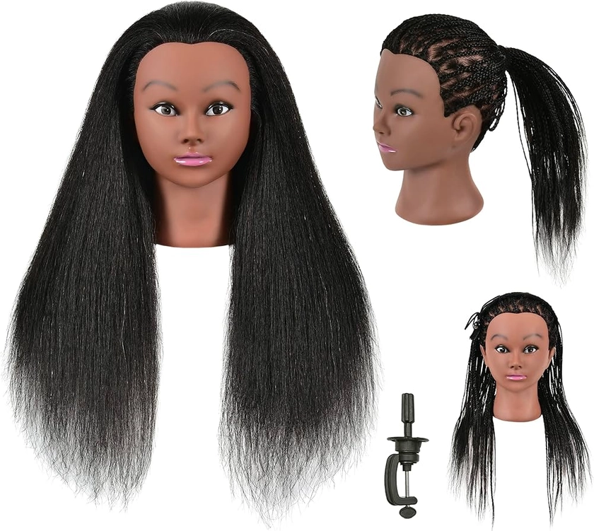 30 Inch 100% Real Human Hair Mannequin Head Manikin Manican Training Doll Head with Stand for Hairdresser Practice Braiding Styling Bleaching Dyeing Curling Cutting Dark Black