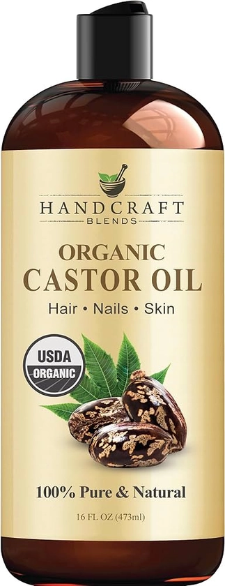 Handcraft Blends Organic Castor Oil in Plastic Bottle - 16 Fl Oz - 100% Pure and Natural - Premium Grade Oil for Hair Growth, Eyelashes and Eyebrows - Carrier Oil - Hair & Body Oil - Expeller-Pressed