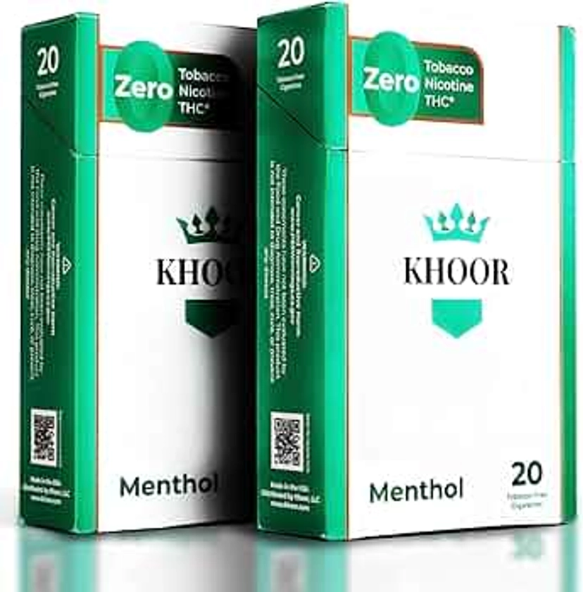 KHOOR Herbal Cigarettes - 2 Packs Menthol Flavor, Herbal Cigarette Alternative for Smokers Seeking a Tobacco & Nicotine-Free Cigarette Alternative, Non-Nicotine and Refreshing (40 smokes)