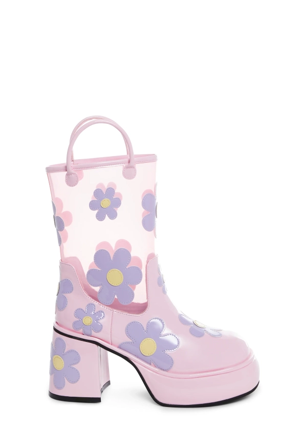 Sugar Thrillz Western Floral Vinyl Rain Booties - Pink