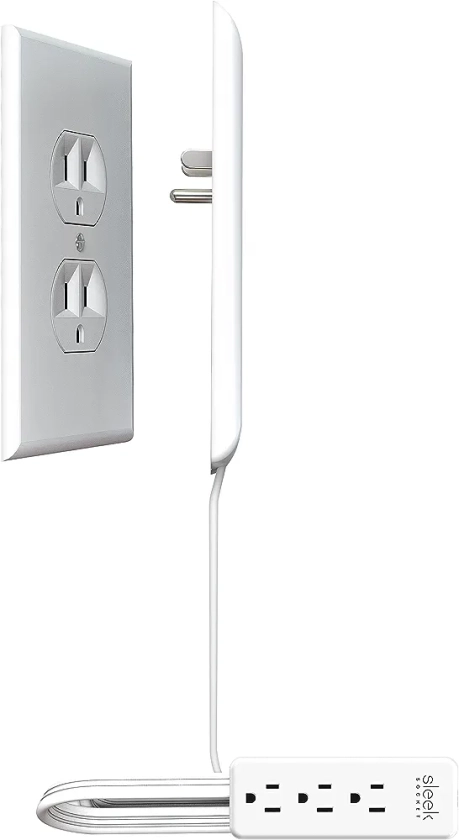 Sleek Socket - The Original & Patented Ultra-Thin Outlet Concealer with Cord Concealer Kit, 3 Outlet, 3-Foot Cord, Universal Size, UL Certified (Ideal for Kitchens, Small Spots & Behind Furniture)